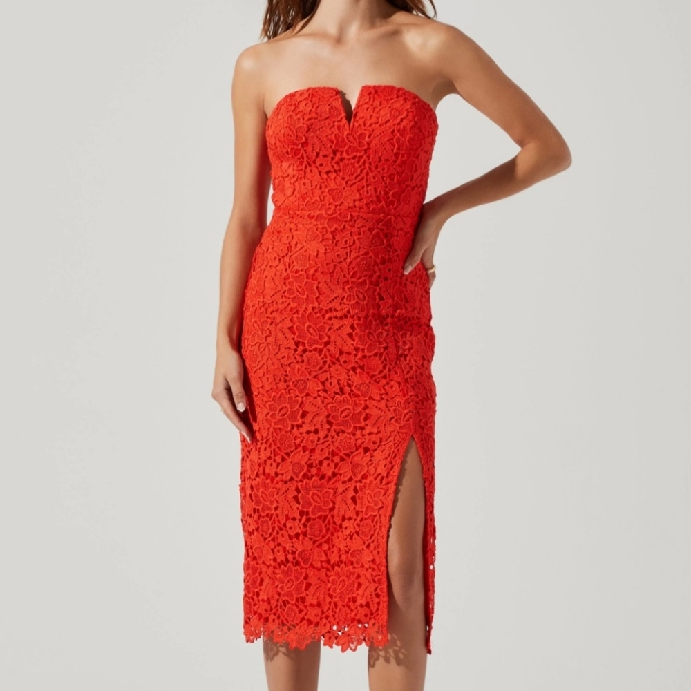 Kalena strapless lace sweetheart midi dress